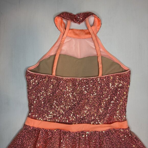 Revolution Dance Costume CORAL Sequins XL Child Solo Lyrical Figure Ice Skate - Picture 7 of 15
